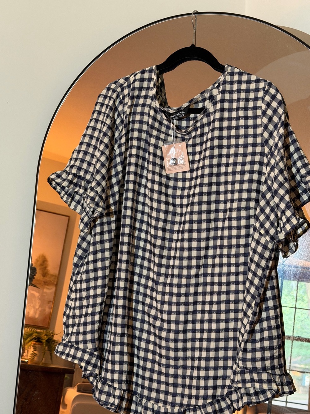 BloomChic Navy and Cream Gingham Ruffle-Sleeve Dress - Picture 3 of 7